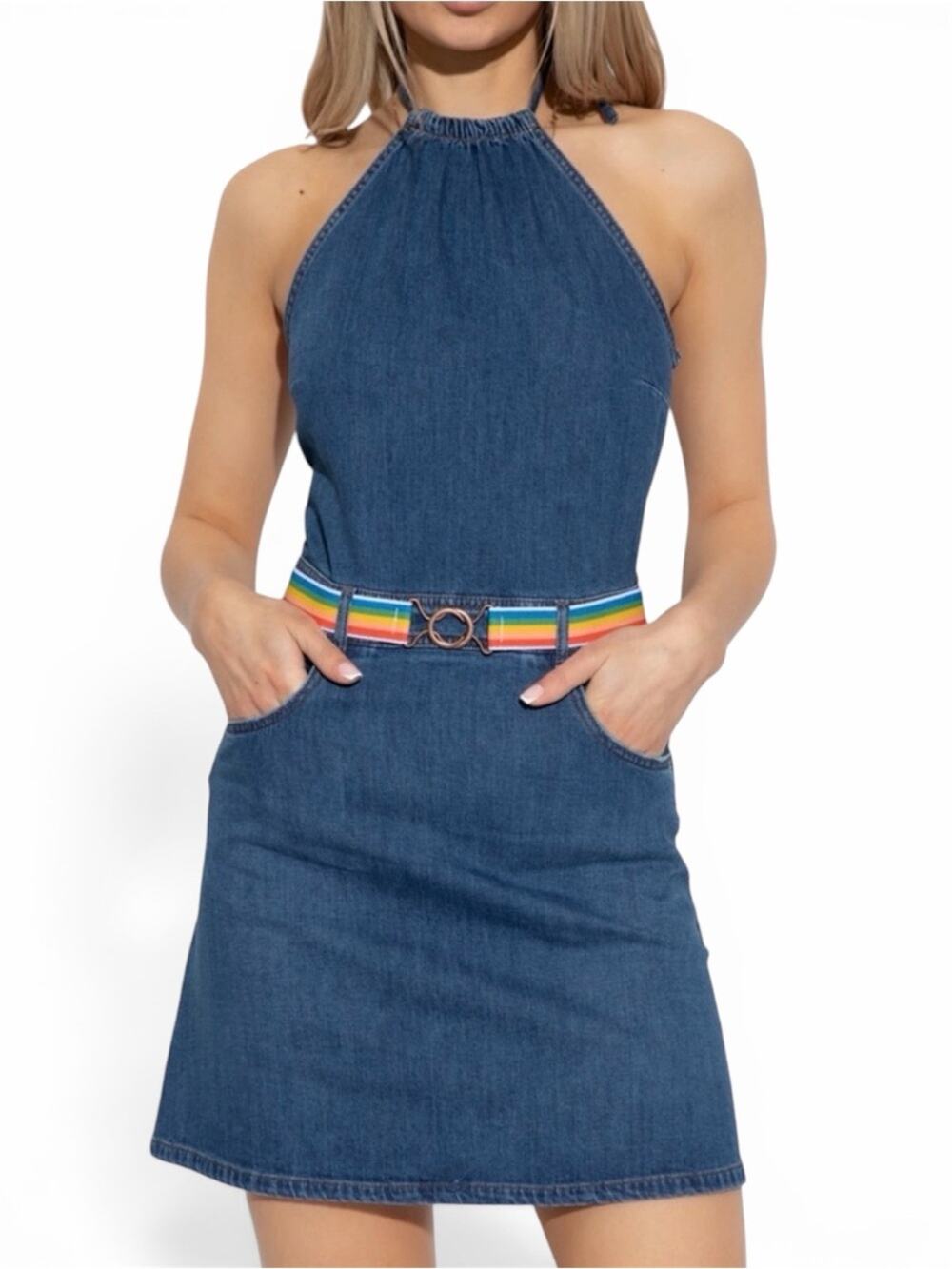 LOVE MOSCHINO Denim Halter Mini Dress *no belt Size 6